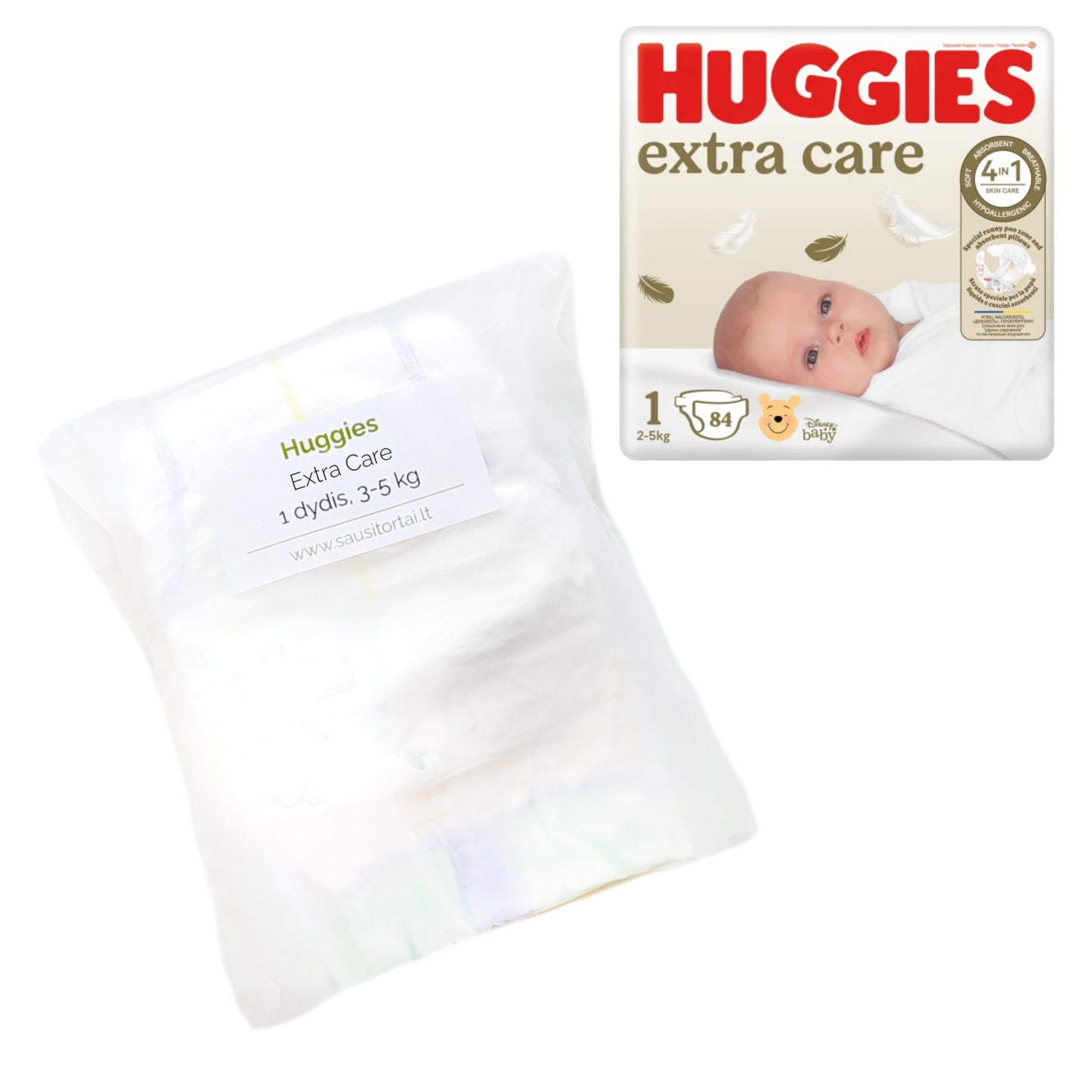 „Huggies Extra Care“ sauskelnės vienetais (2-5 kg, 3 vnt.)